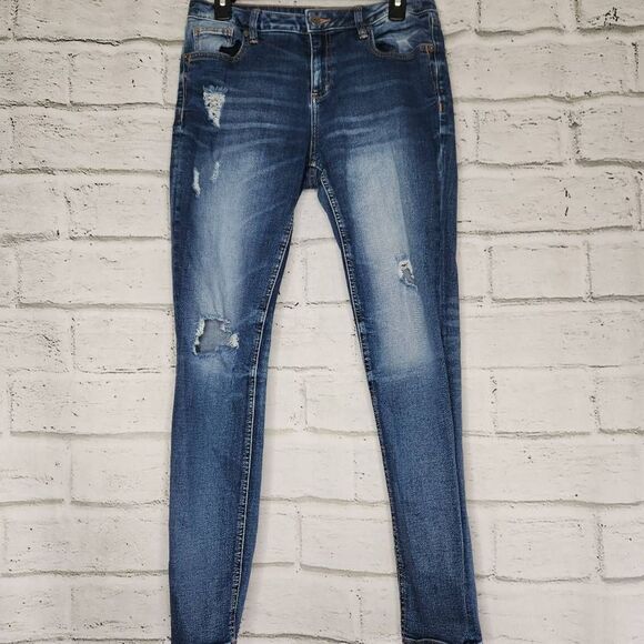 Miss Me Distressed Mid-Rise Stretch Easy Skinny Jeans Blue Size 28 - Picture 1 of 13
